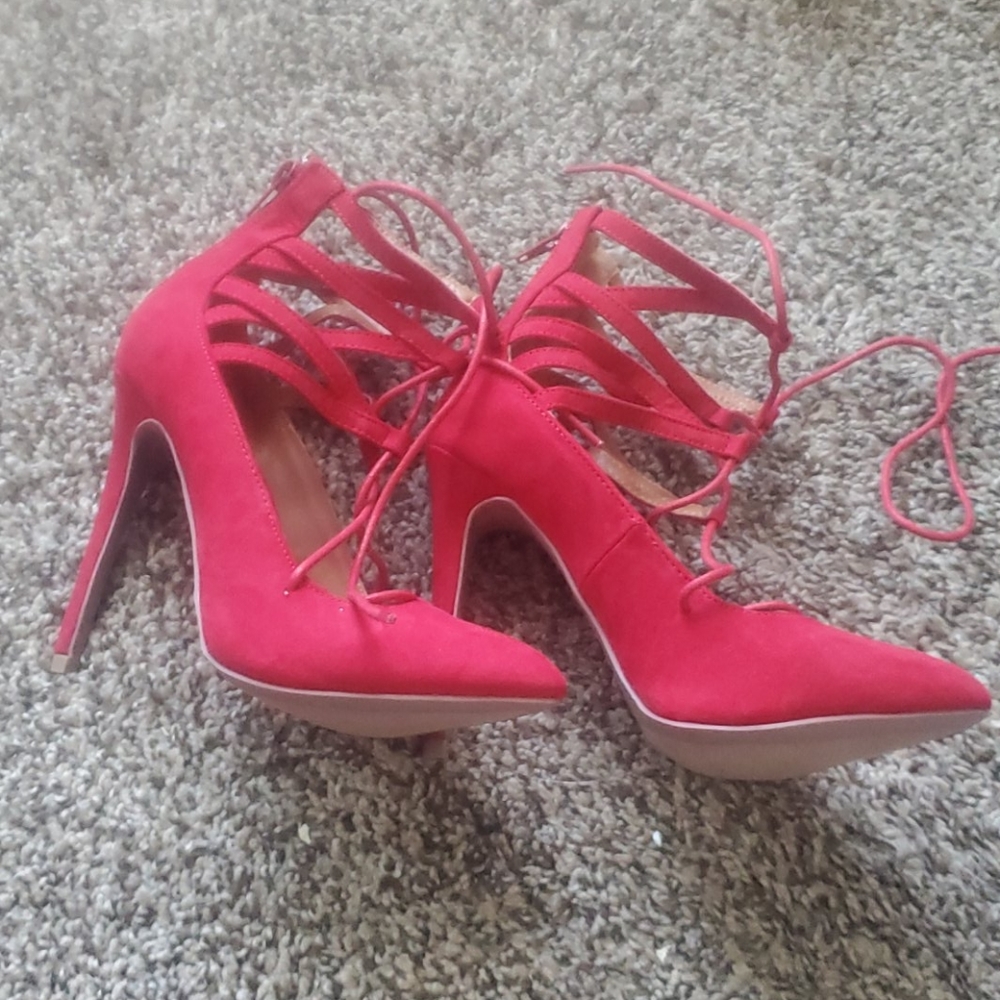 Red lace up heels
